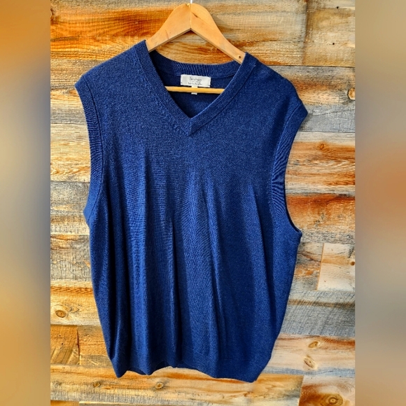Turnbury Mens Large M 100% Extra Fine Merino Wool V Neck Sweater Blue - Picture 1 of 8